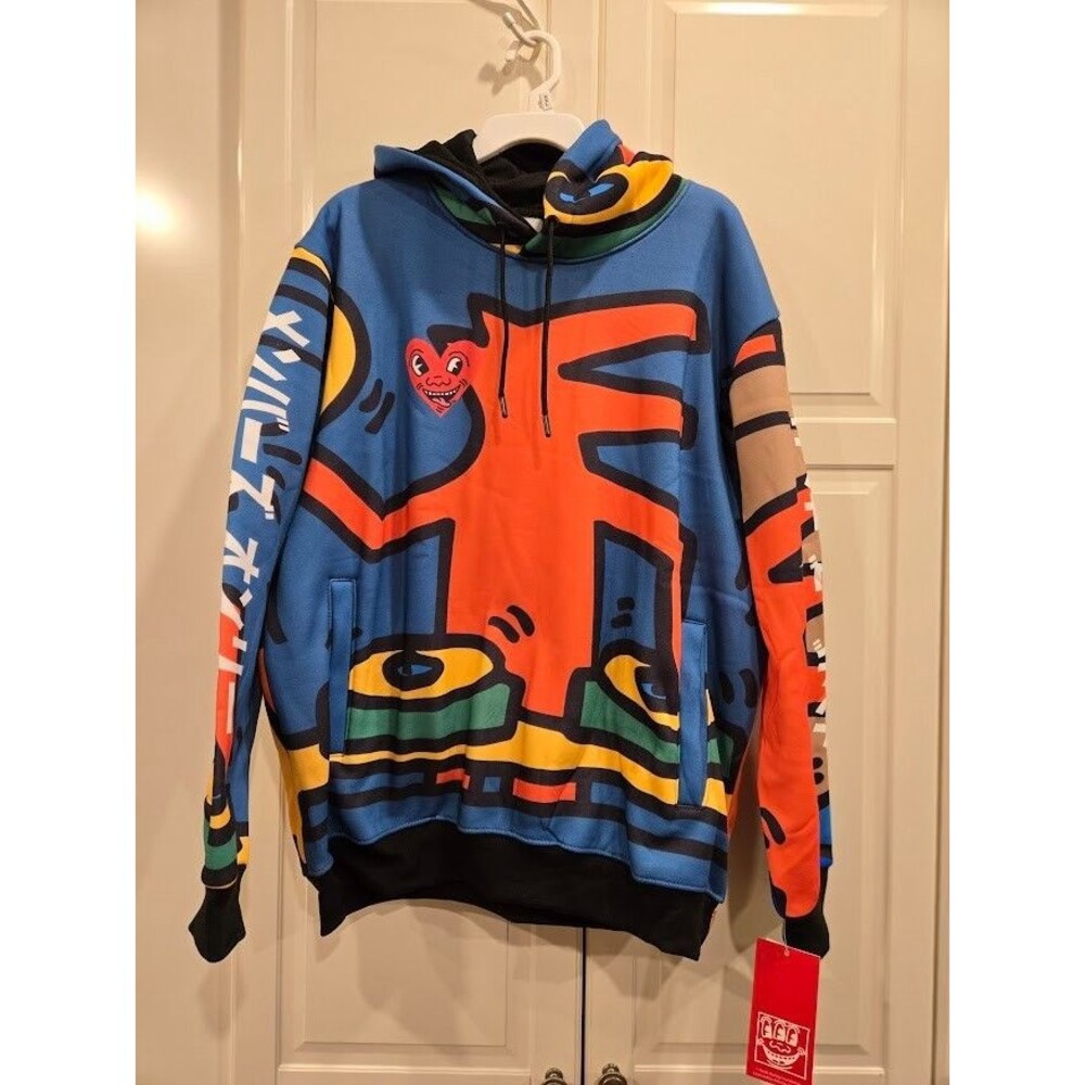 Members Only Keith Haring Pop Art Hoodie Sweatshirt Mens size LARGE - NEW - Picture 2 of 6